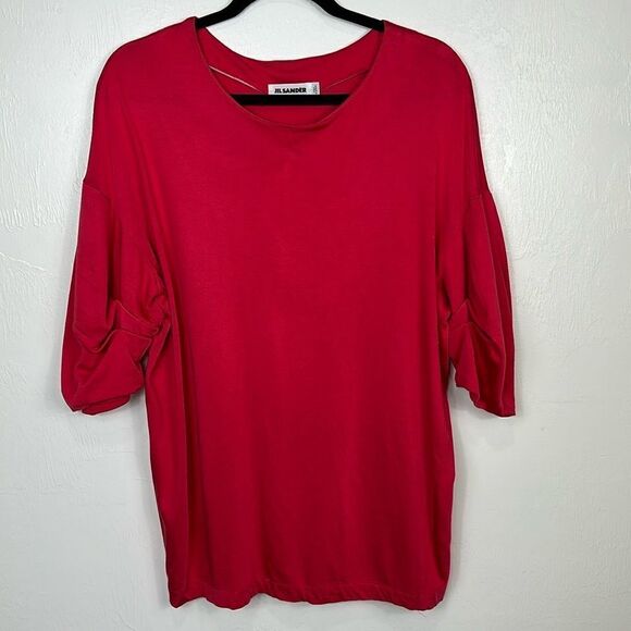 Jil Sander Tops - Jil Sander Pink Cotton Blend Gathered Mid Length Sleeve Top Size L